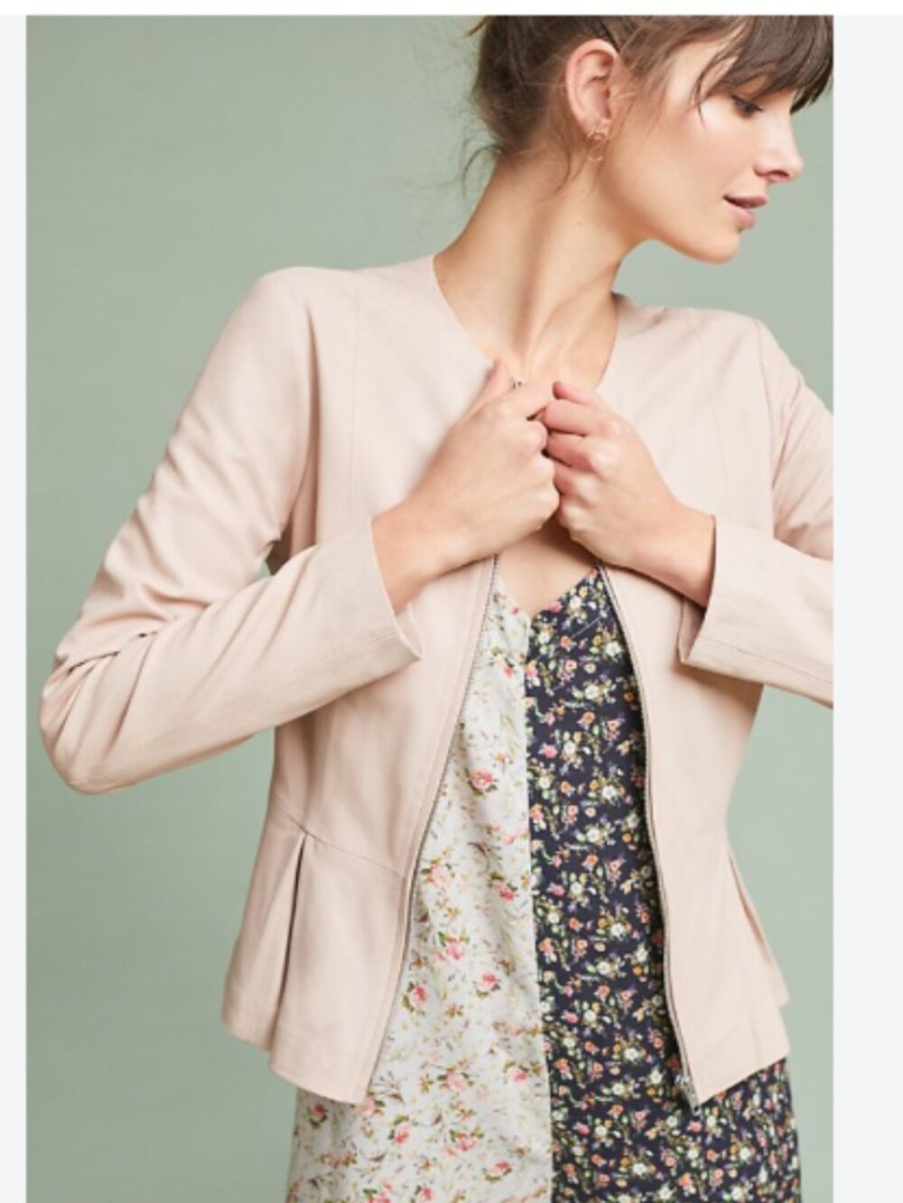 Anthropologie by BB Dakota Suede Peplum Jacket in Light Pink - Size Medium